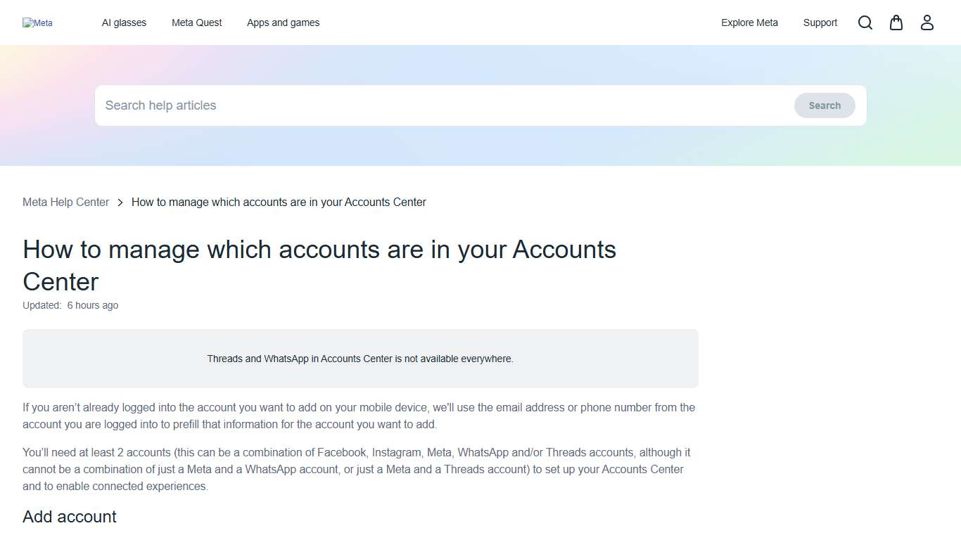 How to manage which accounts are in your Accounts Center Meta Help Center Meta Store